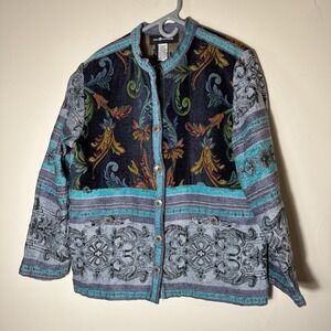 Sag Harbor Tapestry Jacket Size 14 Floral Multicolor Brocade Button-Up Blazer